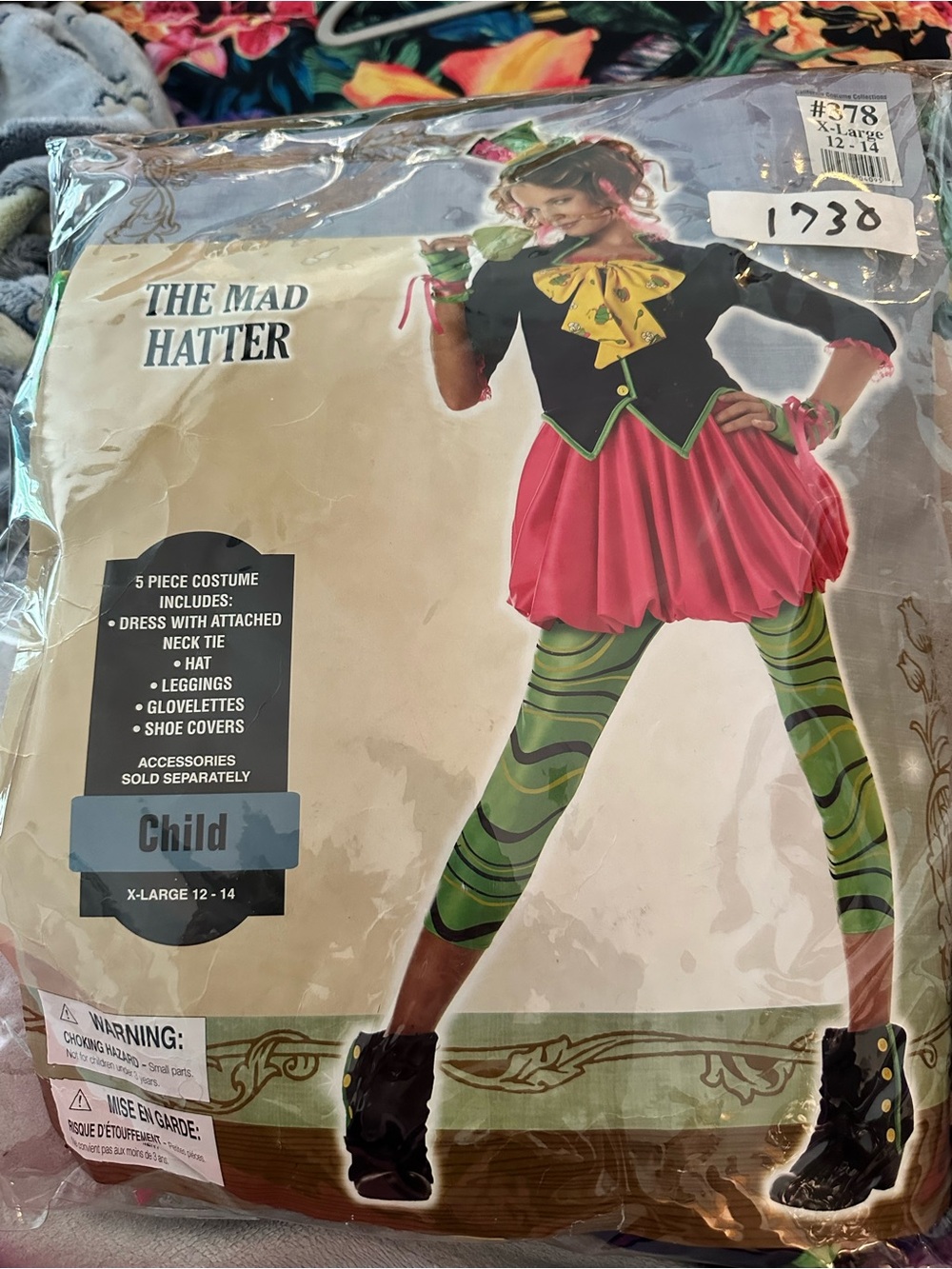 Kids Costume - The  mad hatter X large 12-14 missing shoe covers, spot on gloves